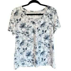 Jockey Women's Short Sleeve Floral Tee / Top White/Blue/Gray Large